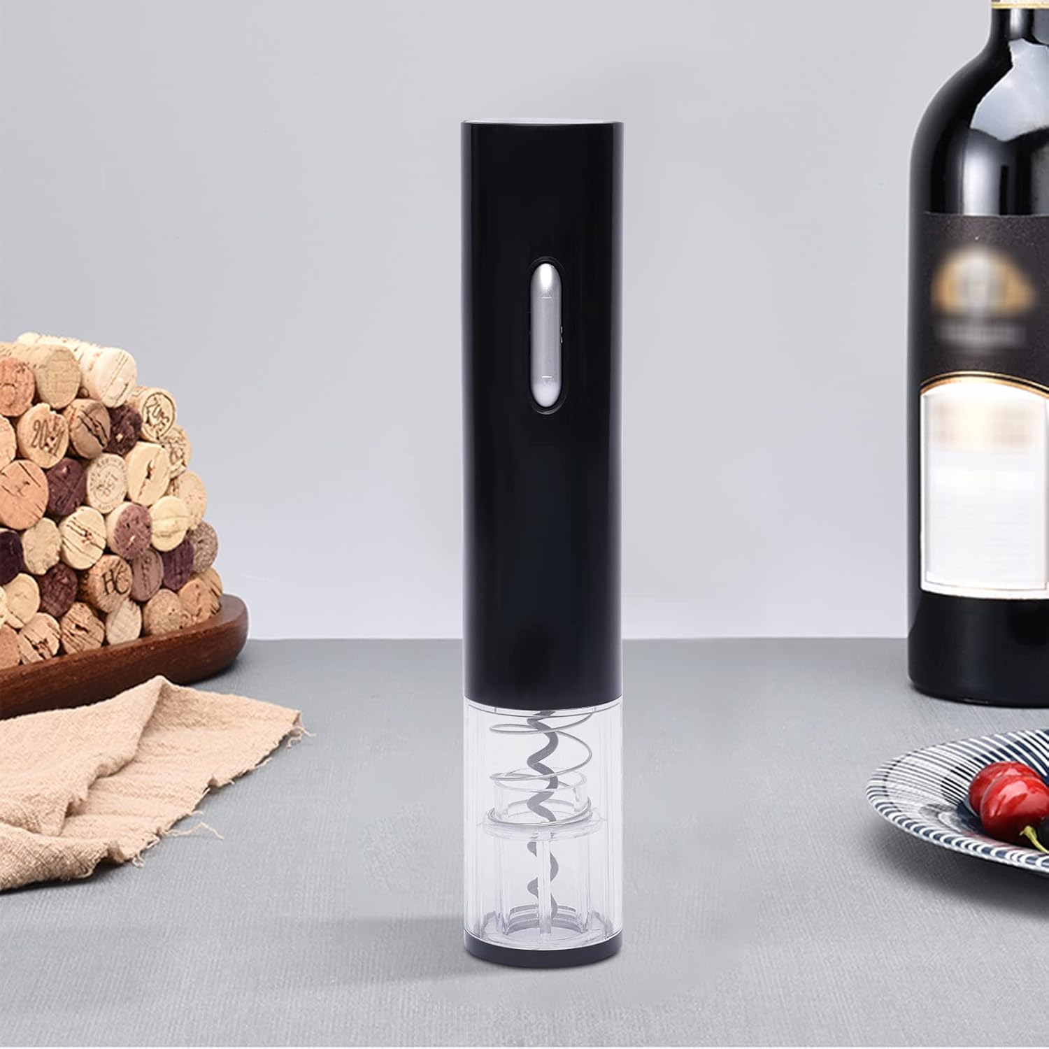 DOONARCES Abrebotellas de vino eléctrico negro, abridor automático de botellas de vino eléctrico con batería Sacacorchos de acero inoxidable con