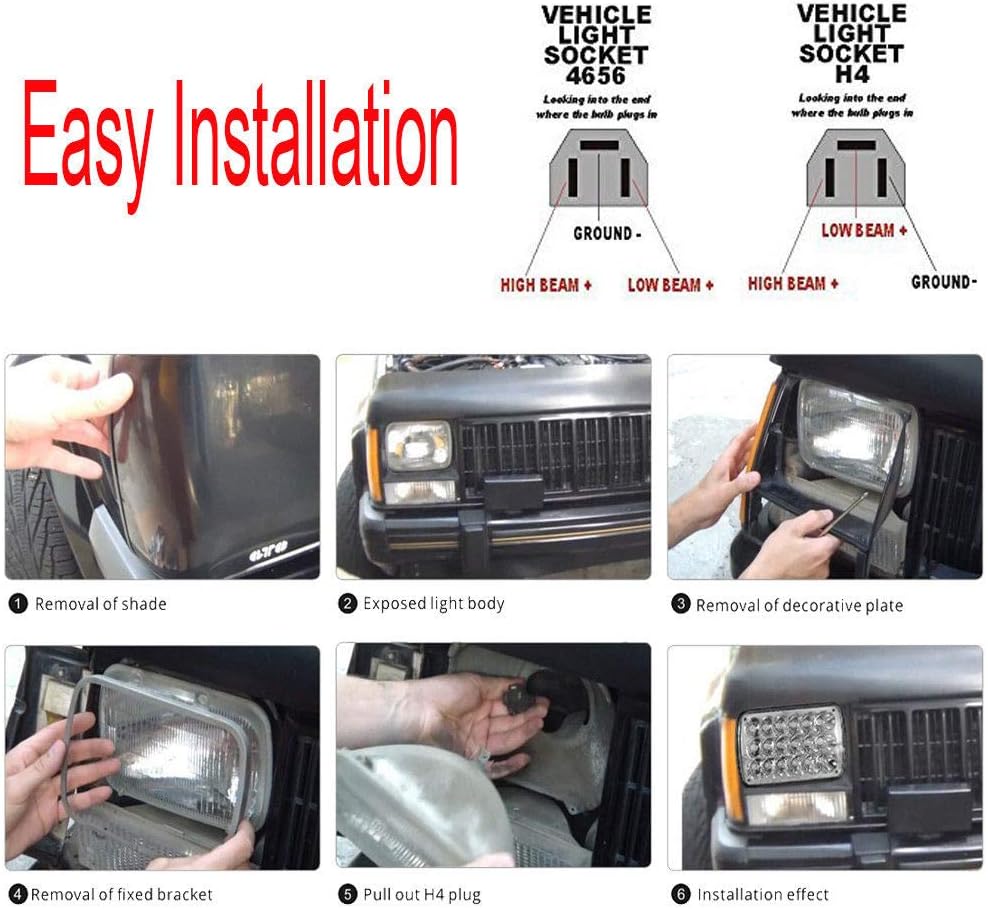 2 faros delanteros rectangulares de 45 W, 7 x 6, 5 x 7 pulgadas, 6052 6054 H5054 H5054 H6054 HiBajo, repuesto de haz sellado para Chevy Express