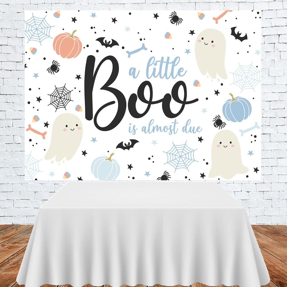 Lofaris A Little Boo is Almost Due – Telón de fondo Haolloween Boy Girl Baby Shower On The Way Decoraciones Pancarta de fotografía Fondo Fantasma