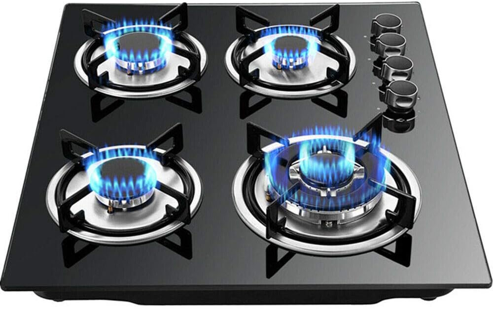 Placa de cocina de vidrio templado negro Estufa incorporada Placa de cocción Cocina fácil de limpiar para cocinar (4 quemadores)