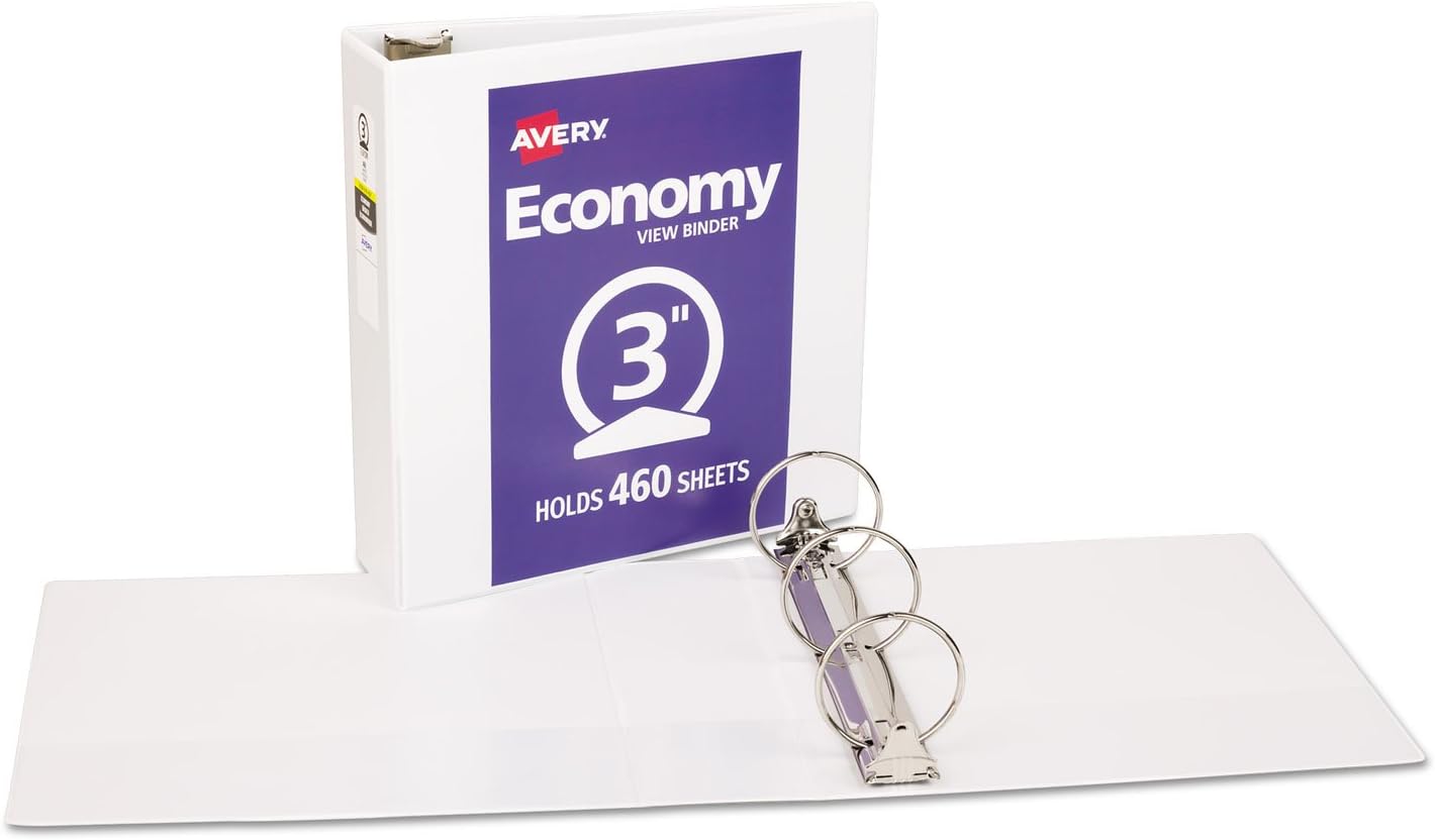 Avery Carpeta Economy View con anillos redondos, 8 12 x 11 pulgadas, anillos de 3 pulgadas, color blanco