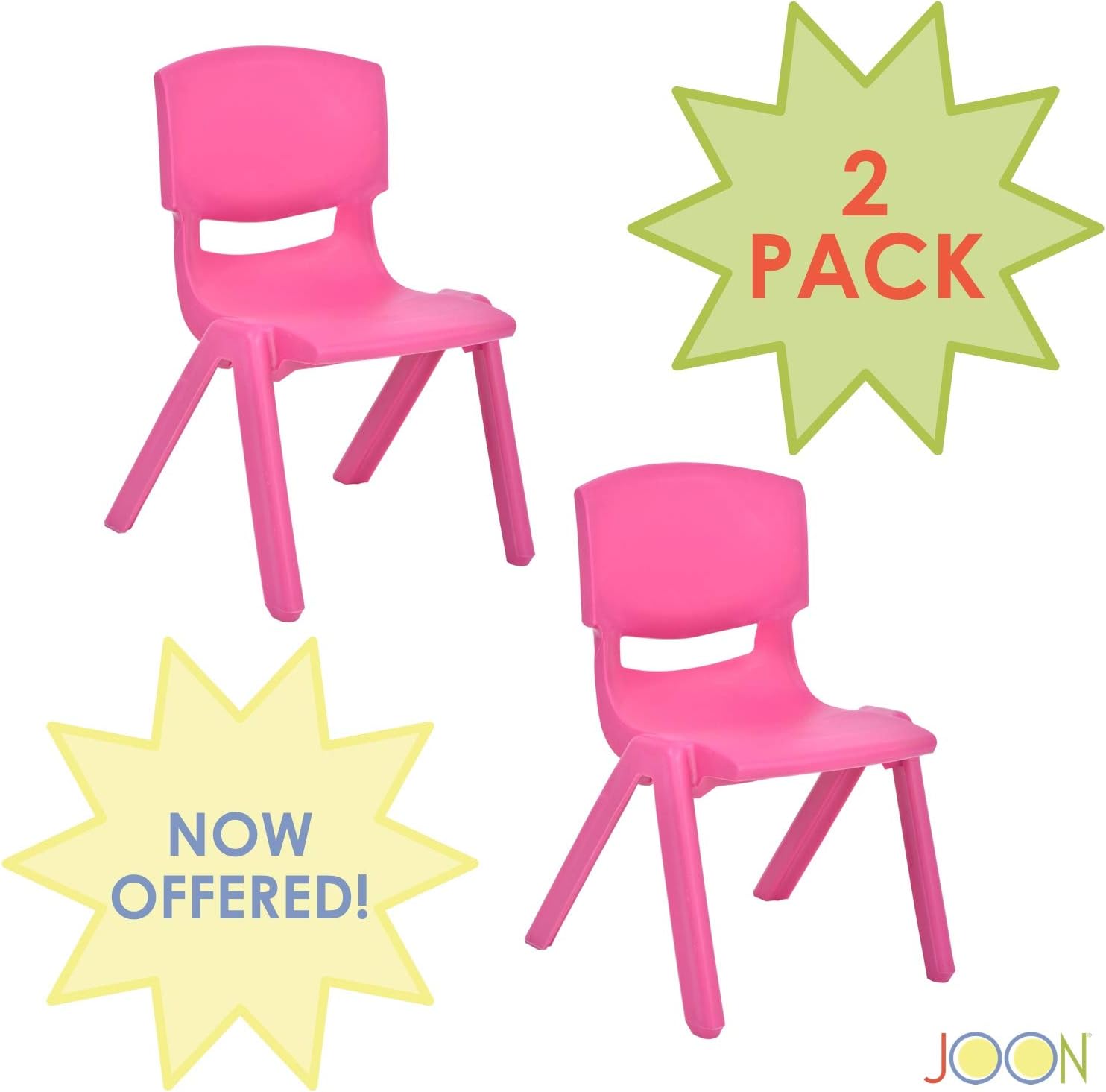 JOON Sillas apilables de plástico para niños, (paquete de 2), 20.5 x 12.75 x 11 pulgadas, la silla perfecta para salas de juegos, escuelas,