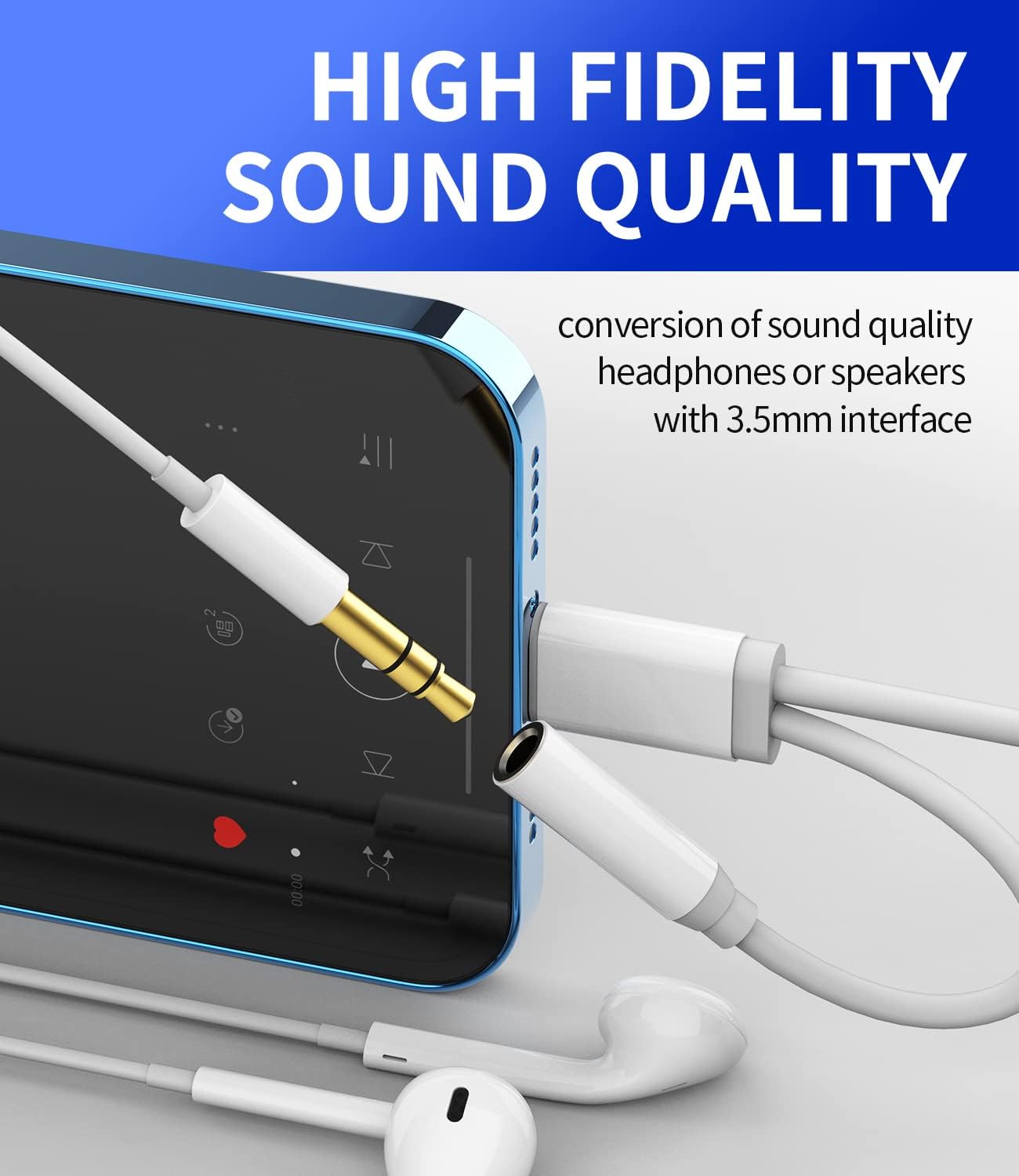 Adaptador auxiliar para iPhone para conector de auriculares, dongle 2 en 1 Lightning a 0.138in, cable de carga divisor Apple MFI certificado para