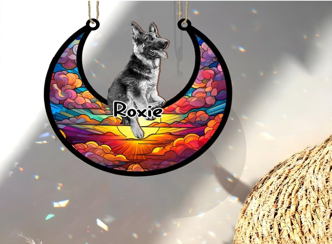 Adorno de Navidad personalizado de perro pastor alemán, atrapasoles conmemorativo, adorno de Navidad de pastor alemán con nombre, pérdida de