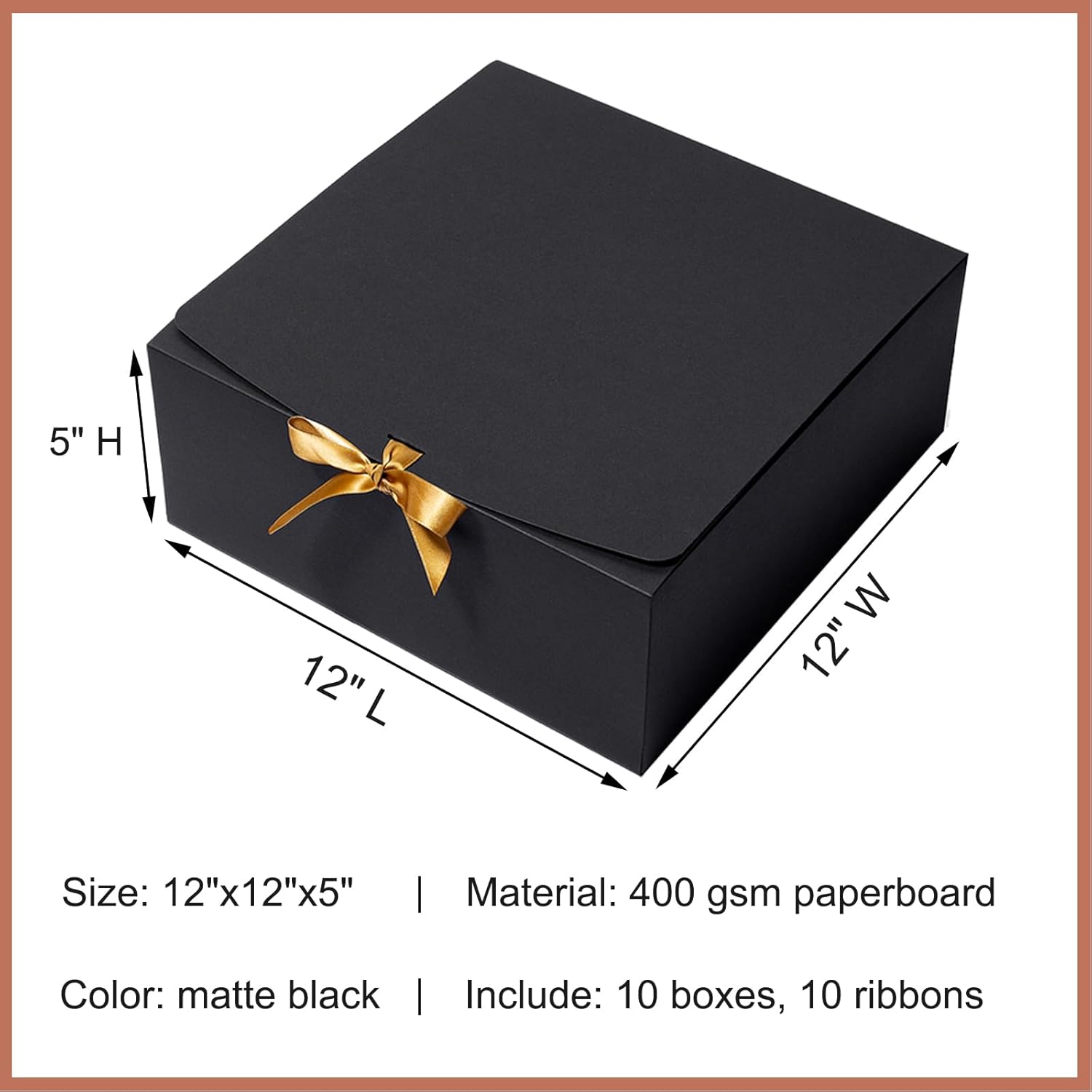 Mcfleet Cajas de regalo negras con tapas de 12 x 12 x 5 pulgadas, paquete de 10 cajas de regalo de padrinos de boda, caja de regalo de cartón para