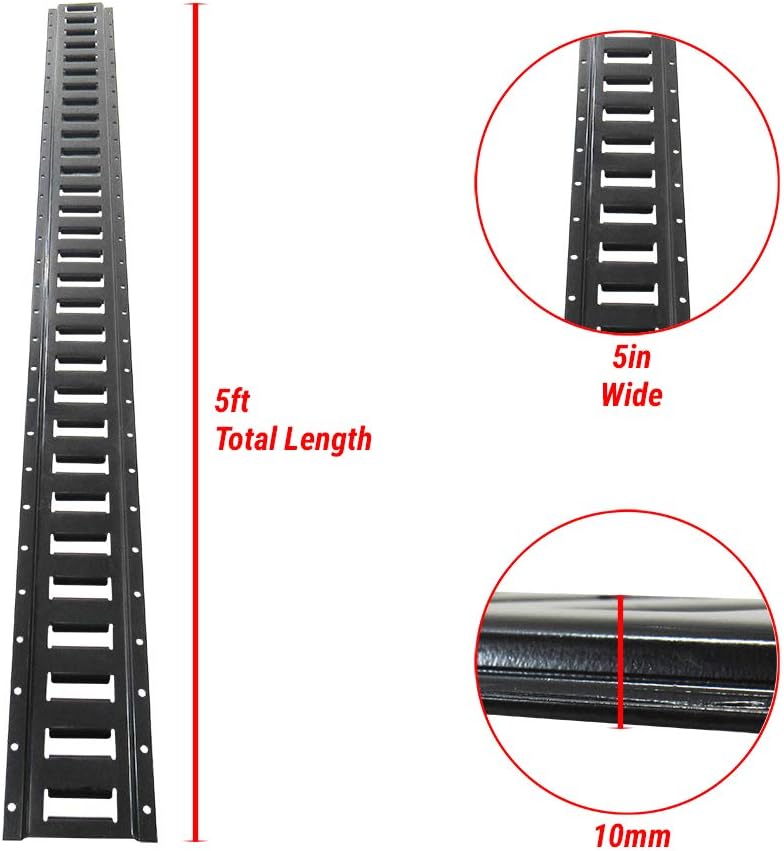 Pit Posse 11015BK-8 – Riel de amarre de pista E de 5 pies, rieles horizontales de acero – Fabricado en Estados Unidos – eTrack ajustable negro con