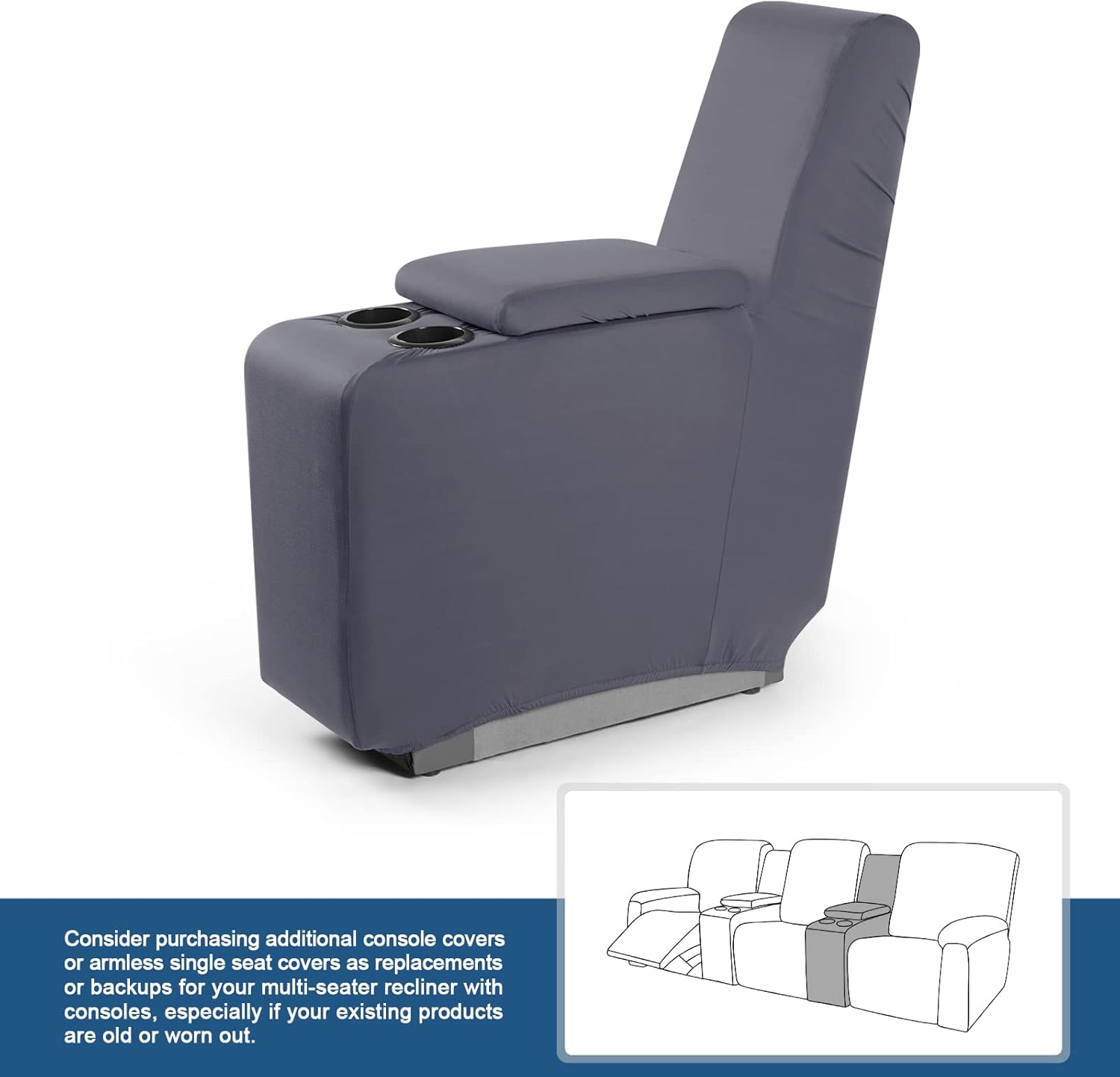 TAOCOCO Sofá reclinable con funda de consola central, 4 piezas de tela de poliéster elástica para sofá reclinable (gris claro, 1 funda de consola