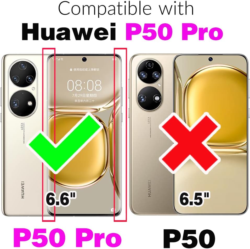 Asuwish Funda de teléfono para Huawei P50 Pro con protector de pantalla de vidrio templado y soporte delgado, híbrido, resistente, película trasera