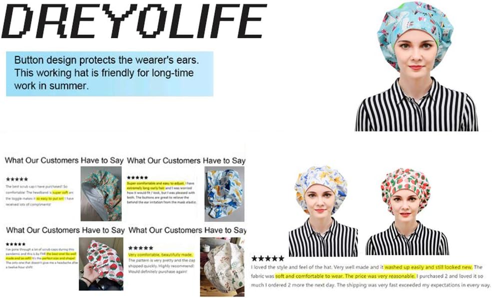 DREYOLIFE  Juego de 3 gorros estilo bouffant de algodón, con banda para el sudor