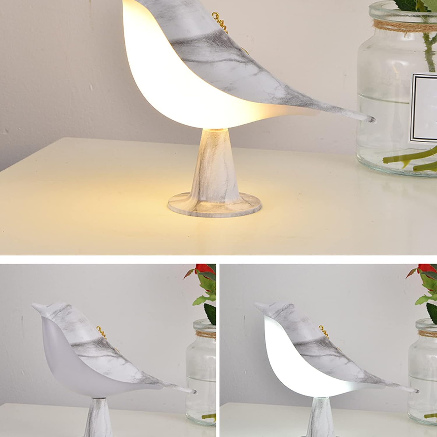 Lámpara de mesa con control táctil de mesita de noche, lámparas de aroma, con forma de pájaro, lámpara de escritorio LED con puerto de carga USB, 3