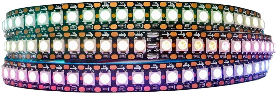 Tira LED RGB direccionable individualmente 3.2FT 5050 SMD con WS2812 IC Control inteligente Flexible sueño a todo color 144Pixelsm Negro PCB Luz