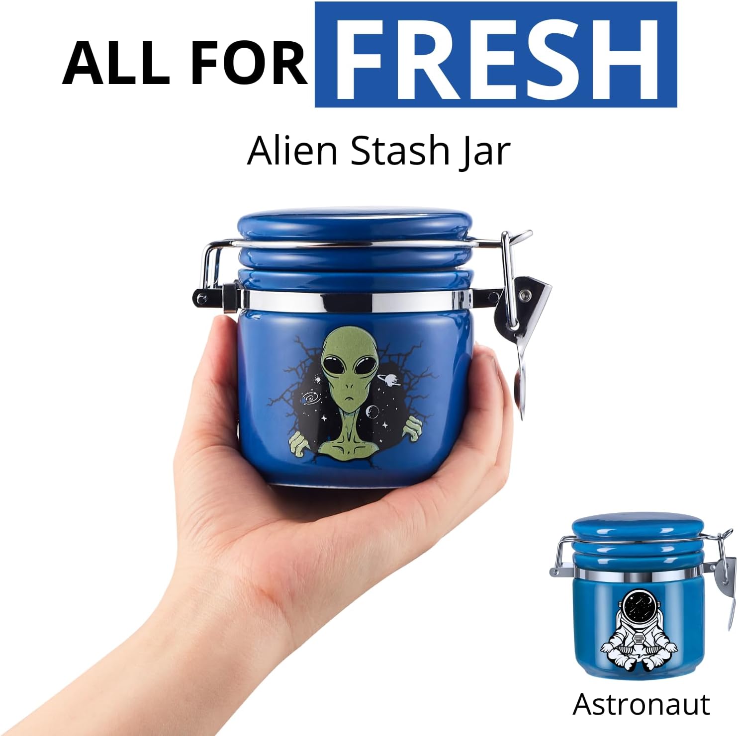 Alien – Tarro a prueba de olores, media onza (8.5 fl oz), espacio separado para paquete de humedad para mantener las hierbas frescas durante meses,
