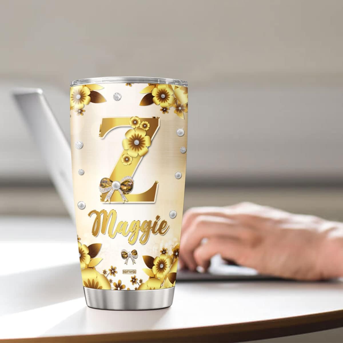 Vaso de café personalizado con inicial, estilo de bailarina, estilo de joyería, taza de viaje con tapa, nombre personalizado, regalos de cumpleaños