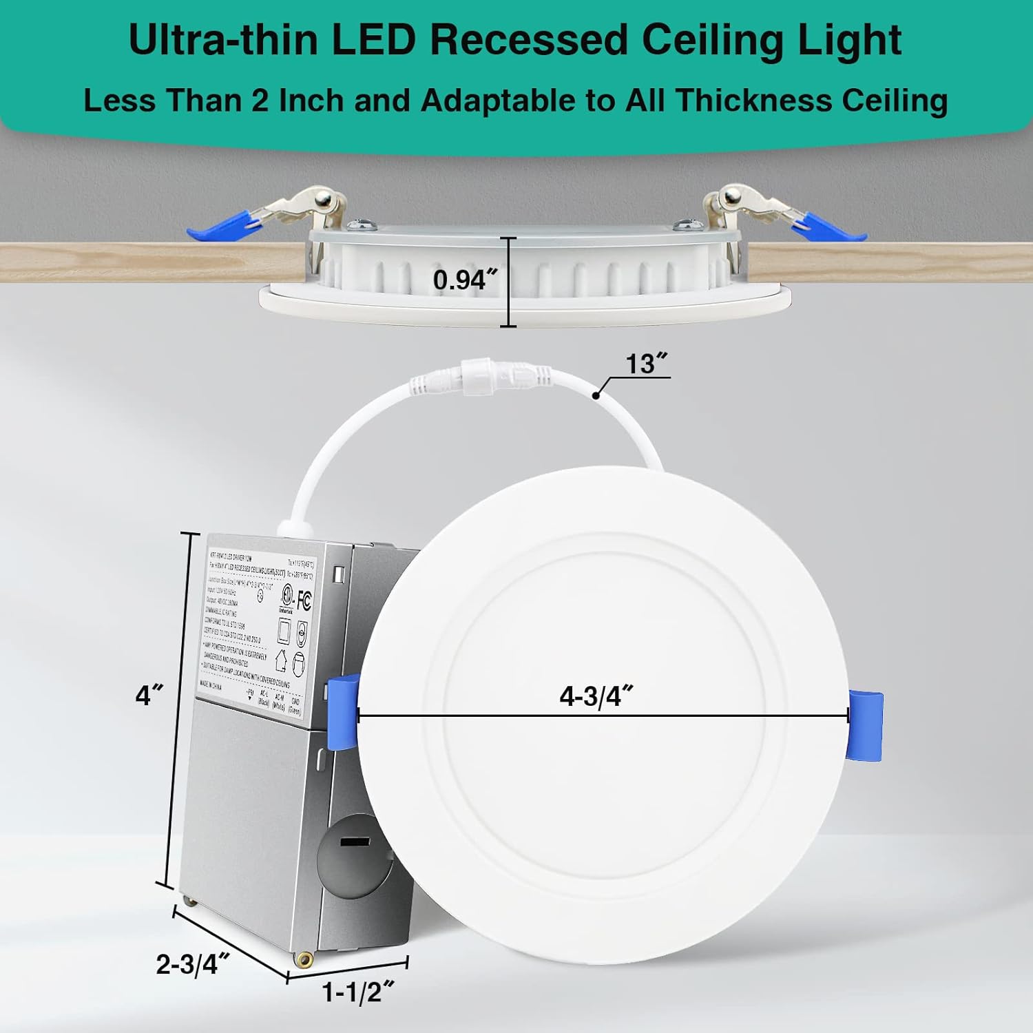HiBay Paquete de 4 luces LED empotrables de techo de 4 pulgadas, 1200 lm, 12 W  150 W, 5CCT 5000 K4000 K3500 K3000 K2700 K seleccionables,