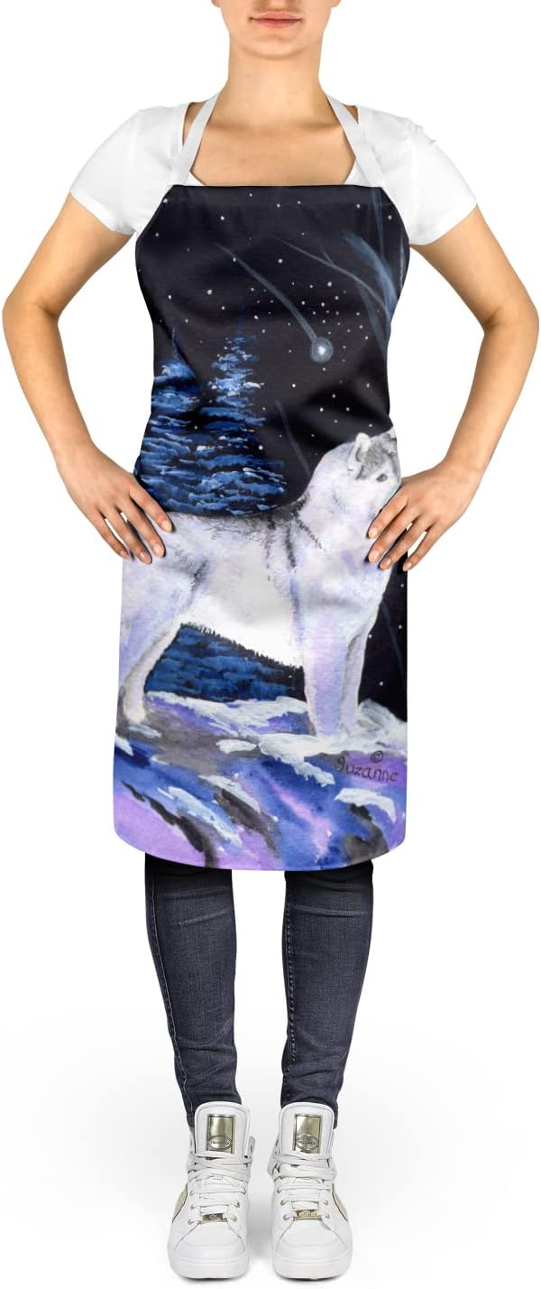 Caroline’s Treasures SS8400APRON Starry Night Siberian Husky Delantal de Cocina, Servidor de Cocina, Hornear Manualidades Jardinería para Adultos
