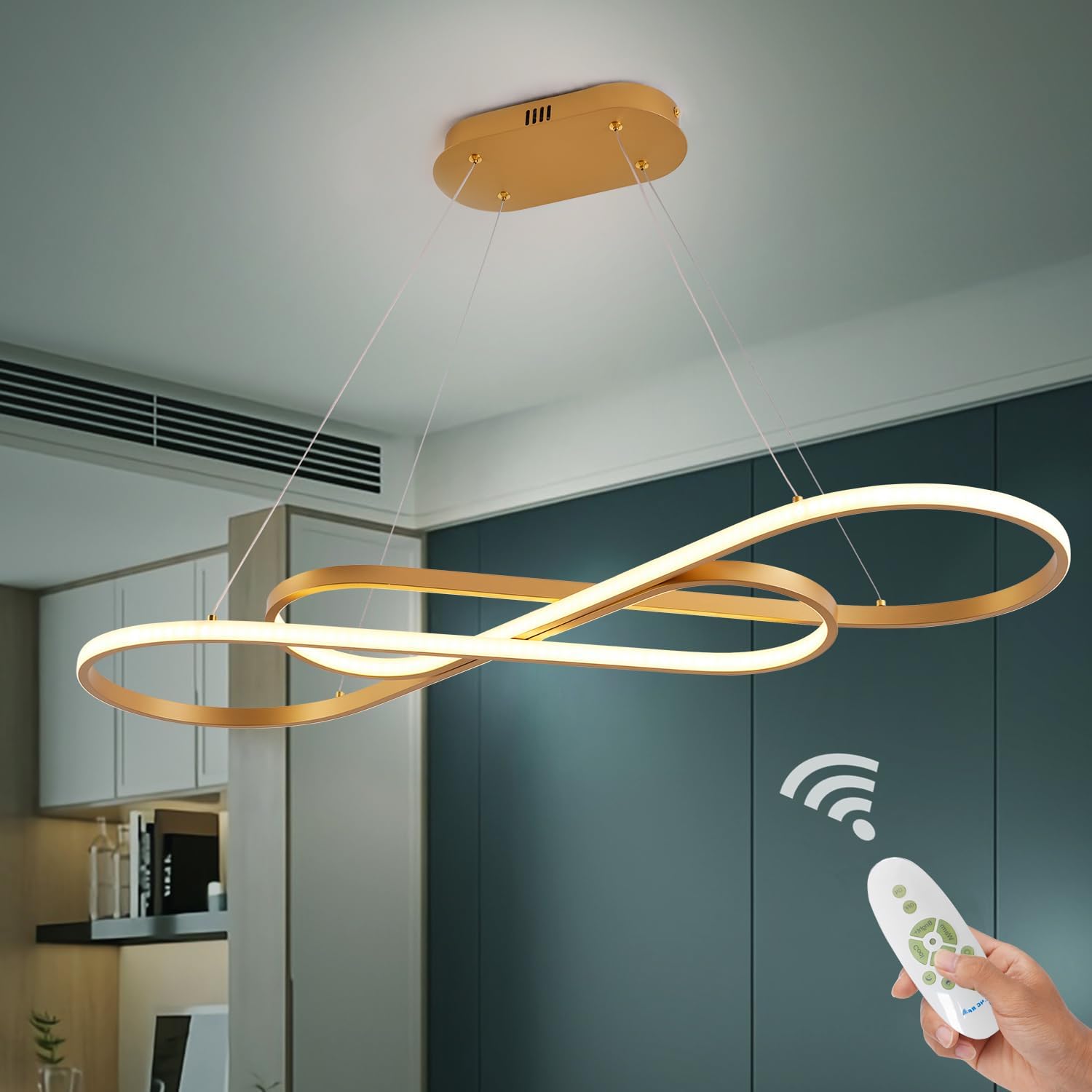 Candelabros LED dorados para comedor, lámpara colgante moderna LED para isla de cocina, lámpara sobre mesa, lámpara colgante de altura ajustable