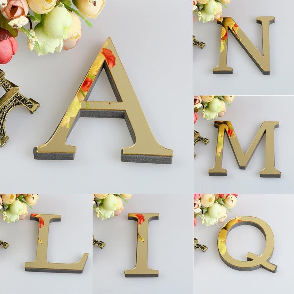WOHSAO 26 letras DIY 3D acrílico alfabeto espejo pegatinas de pared letras autoadhesivas decoración de pared para el hogar, letrero de arte para