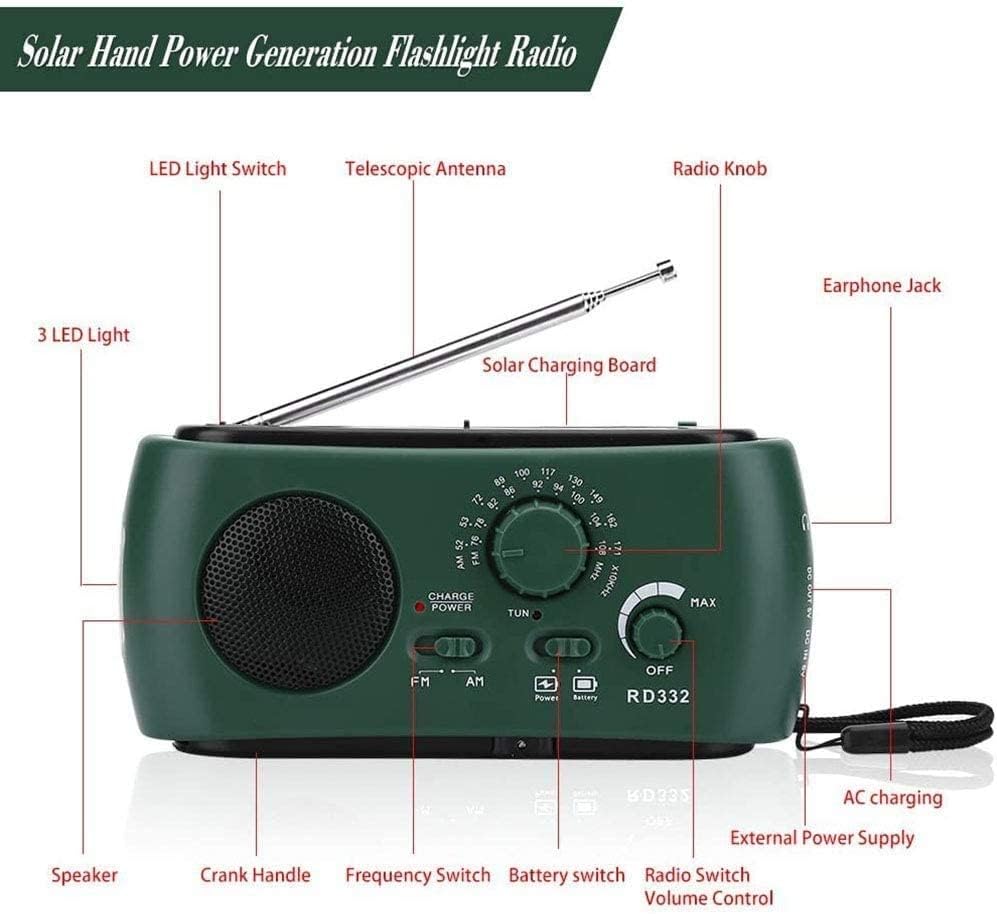 Radios portátil Am FM emergencia energía solar manivela radio AMFMSW Radio de emergencia con linterna LED cargador de teléfono de emergencia