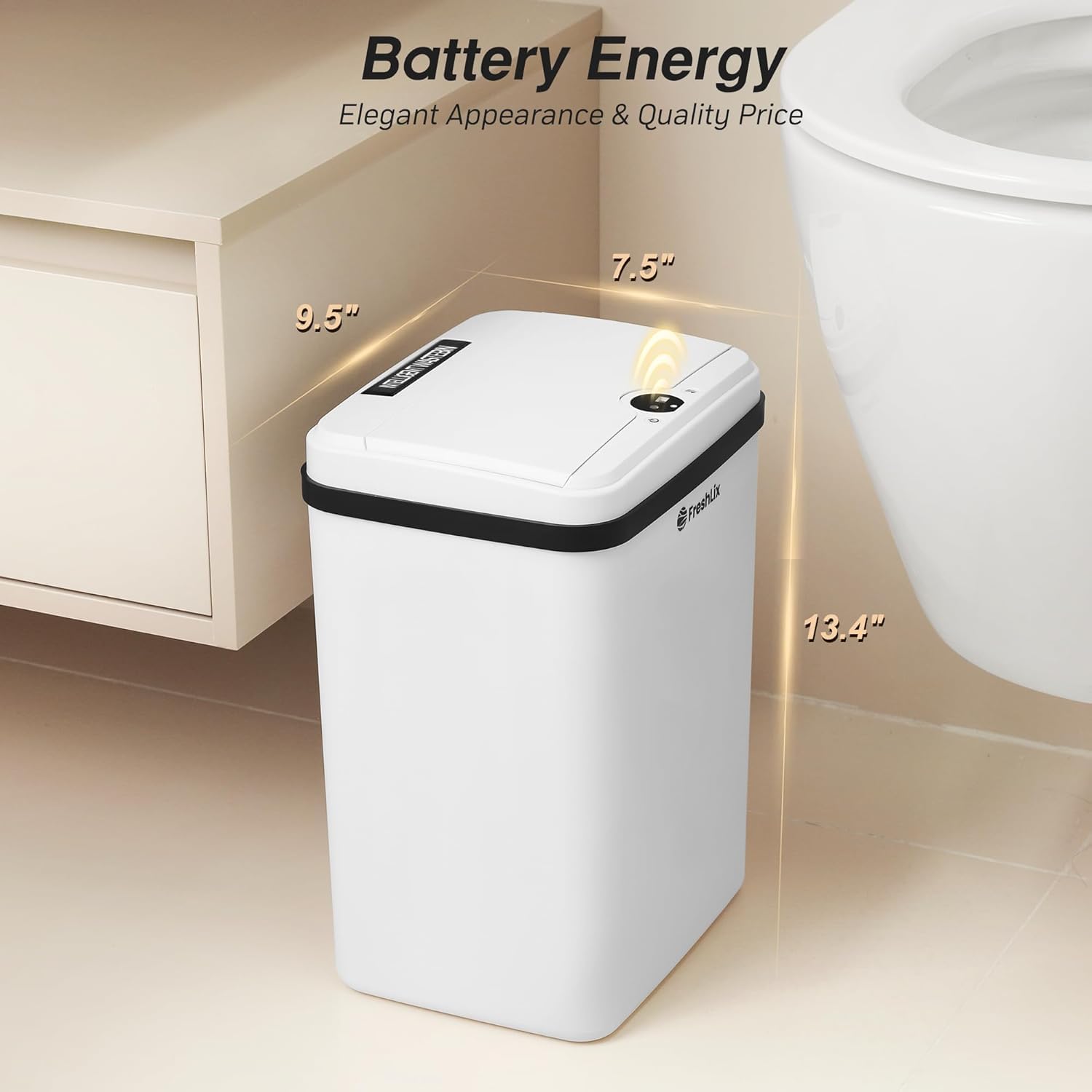 Basurero de baño de 4 galones sin contacto inteligente con sensor de movimiento automático con tapa, impermeable, estrecho, pequeño, para cocina,