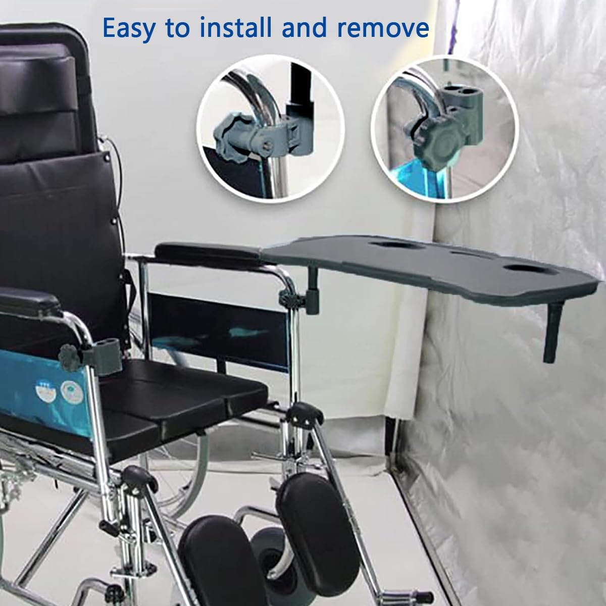 Mesa de bandeja para silla de ruedas, mesa extraíble para silla de ruedas, mesa de regazo para pacientes lactantes, se adapta a brazos de silla de