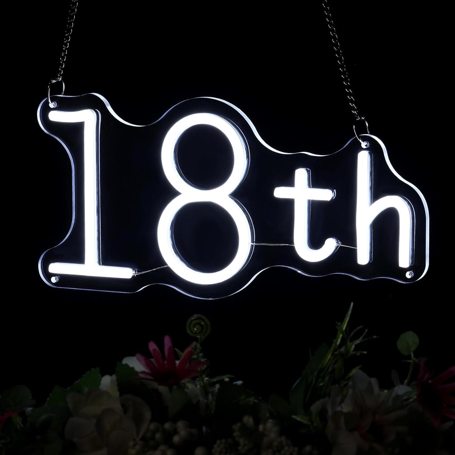 Letrero de neón de feliz cumpleaños para decoración de pared, decoración de cumpleaños de 16, 18, 50, letrero LED con cadenas colgantes para telón