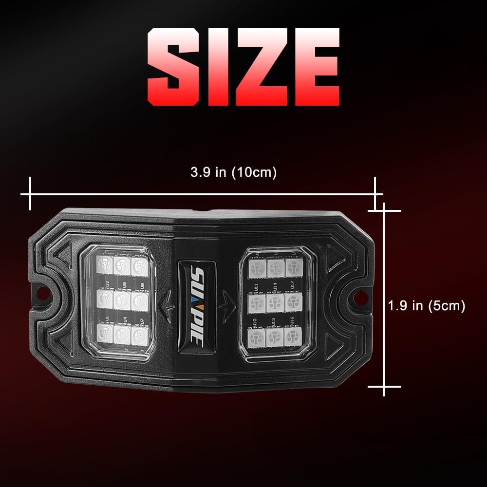 SUNPIE Gran angular 8 cápsulas de luces LED rojas para todoterreno, camión, automóvil, ATV, UTV, SUV, motocicleta, debajo del cuerpo, lámpara de luz
