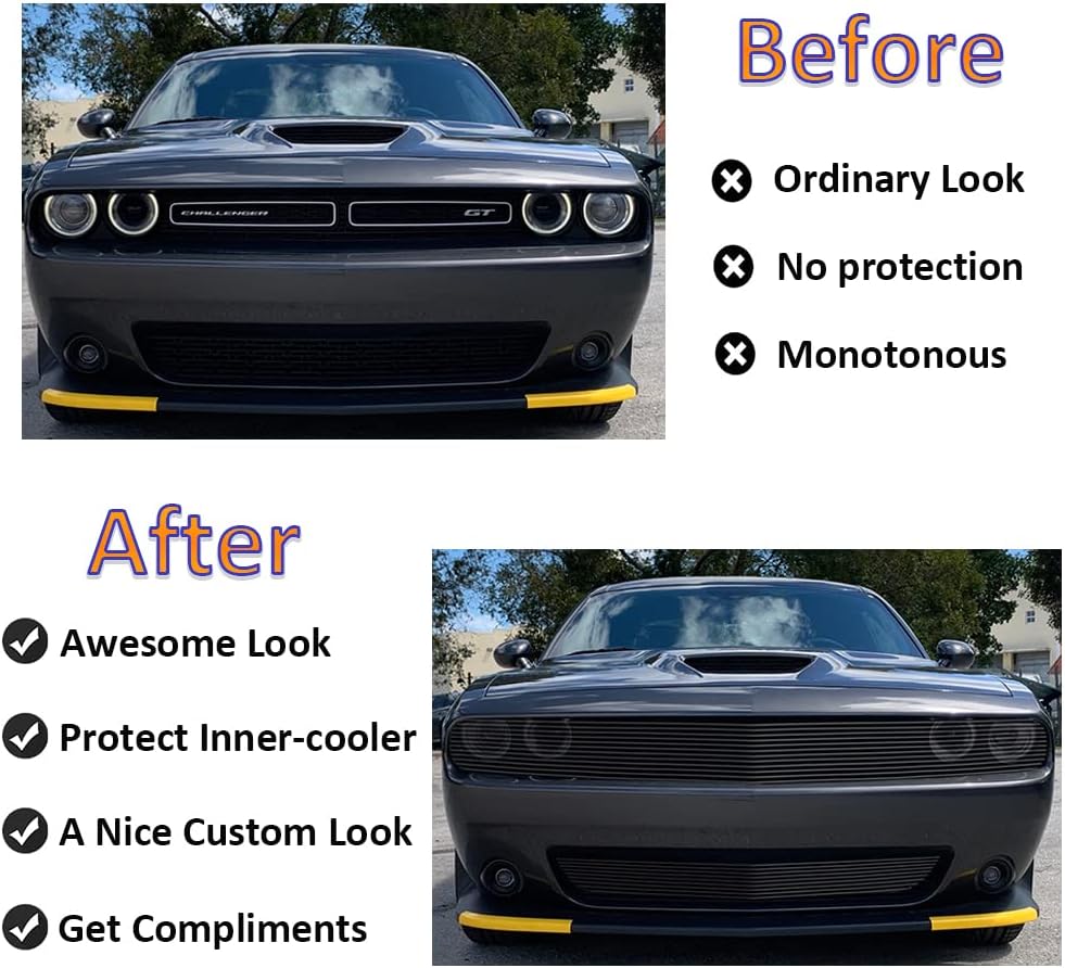 Parrilla delantera compatible con DODGE Challenger PHANTOM 2015 16 17 18 19 Parachoques superior inferior de aluminio sólido rejilla inserto negro
