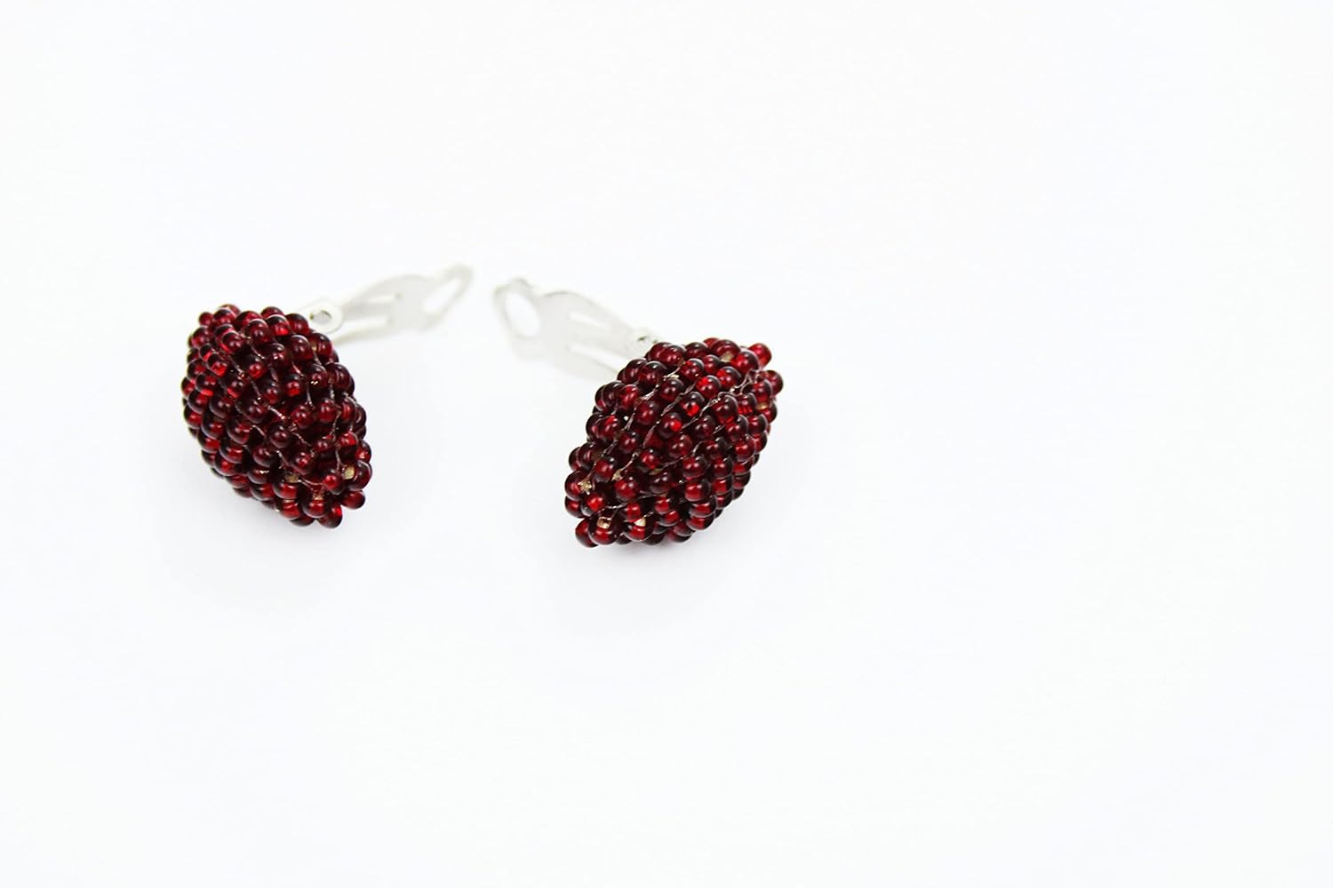 Sparkly red clip on or stud on delicate earrings Burgundy iridescent garnet color minimalist style jewelry Merry Christmas gift