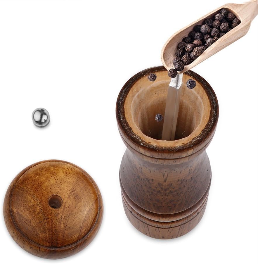 LETOOR Molinillo de cerámica ajustable para sal y pimienta de madera de roble, 5 pulgadas