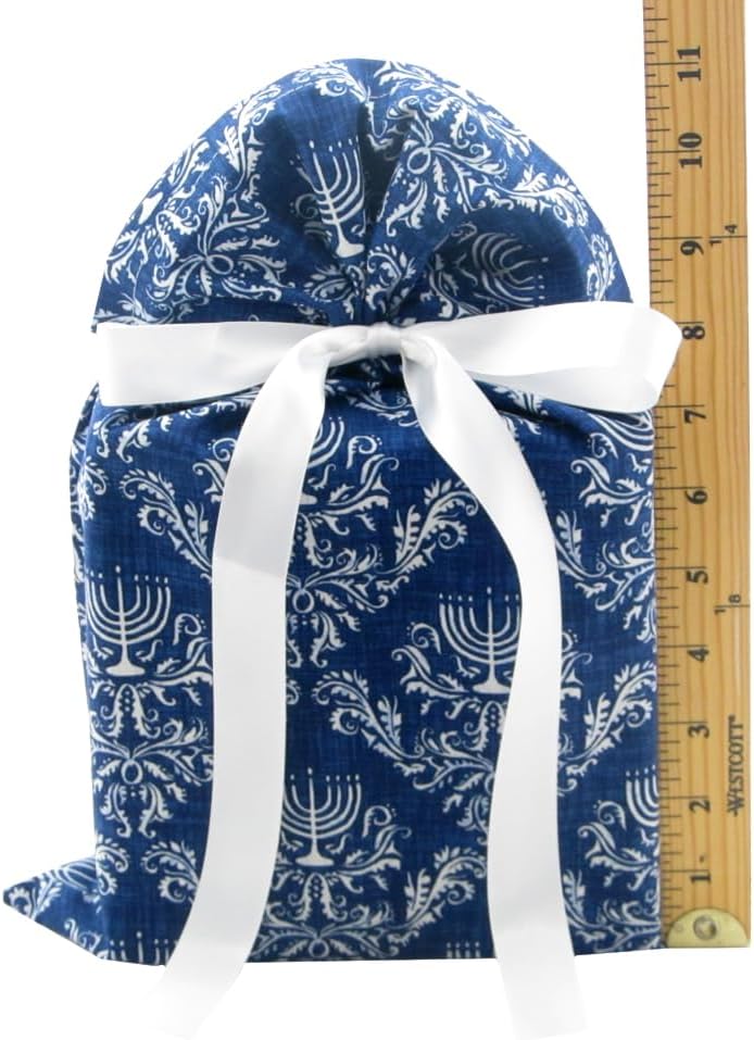 VZWraps Bolsa de regalo reutilizable de Hanukkah (estándar de 10 pulgadas de ancho por 15 pulgadas de alto, azul y blanco)