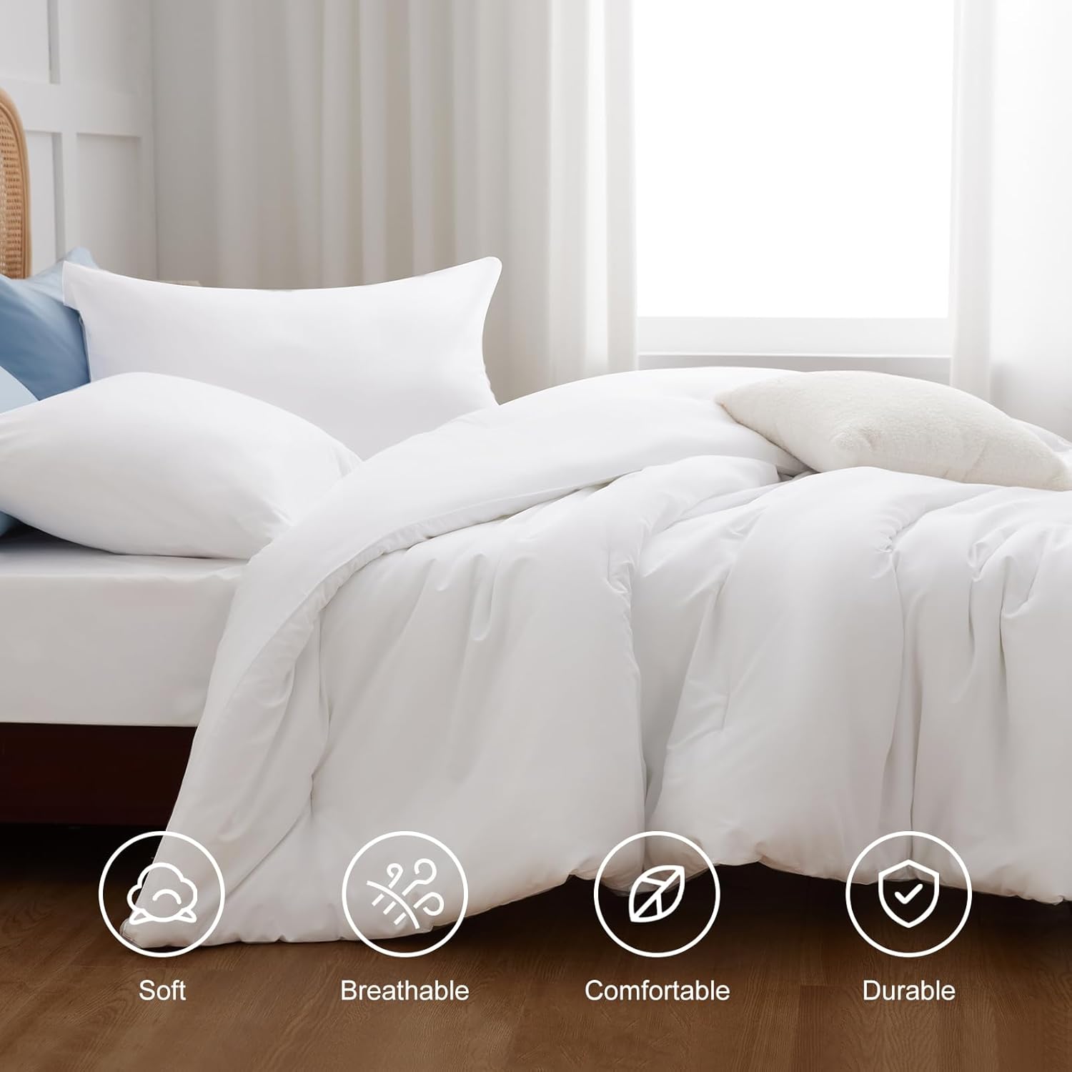 CozyLux Juego de edredón blanco tamaño King, juego de ropa de cama de 3 piezas, transpirable, acolchado, bohemio, edredón de microfibra suave y