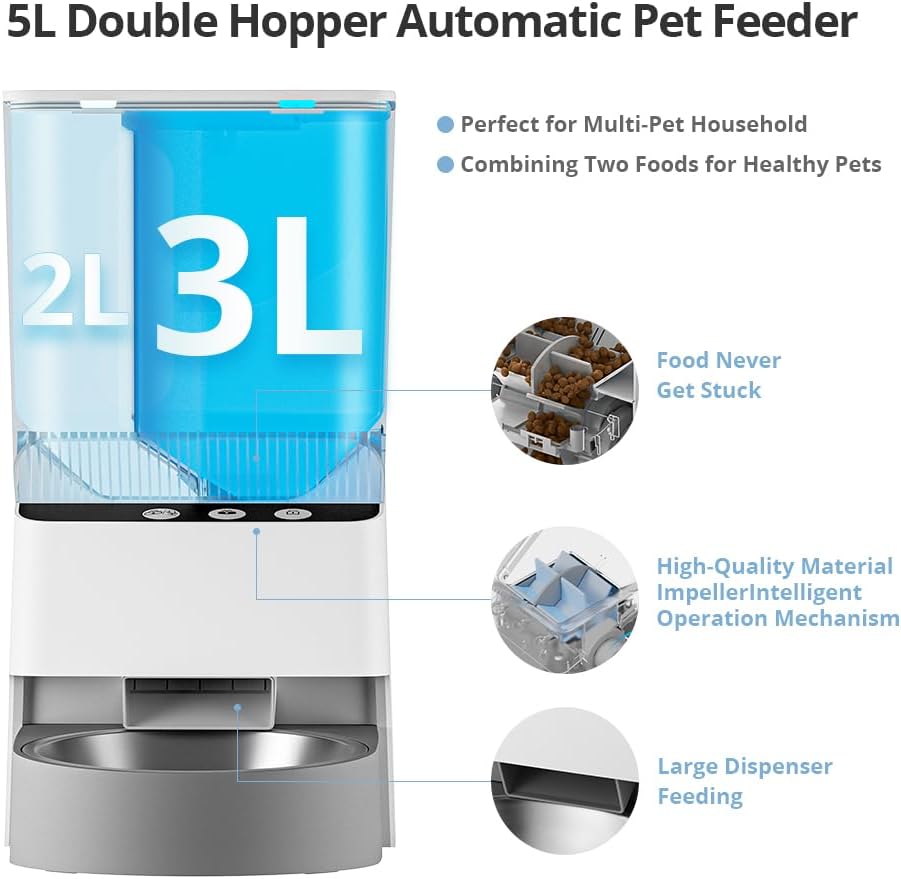 Comederos automáticos para gatos, dispensador automático de alimentos para gatos con doble tolva con preservación de frescura, comederos