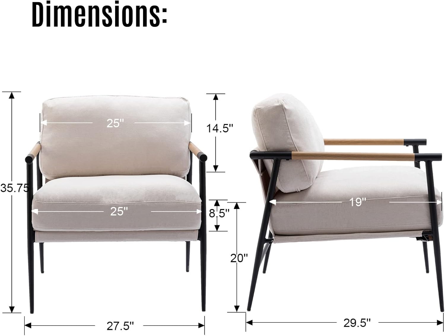 LukeAlon Silla decorativa de felpilla de mediados de siglo, silla de sala de estar ultra suave con patas de metal, sillón moderno tapizado cómodo