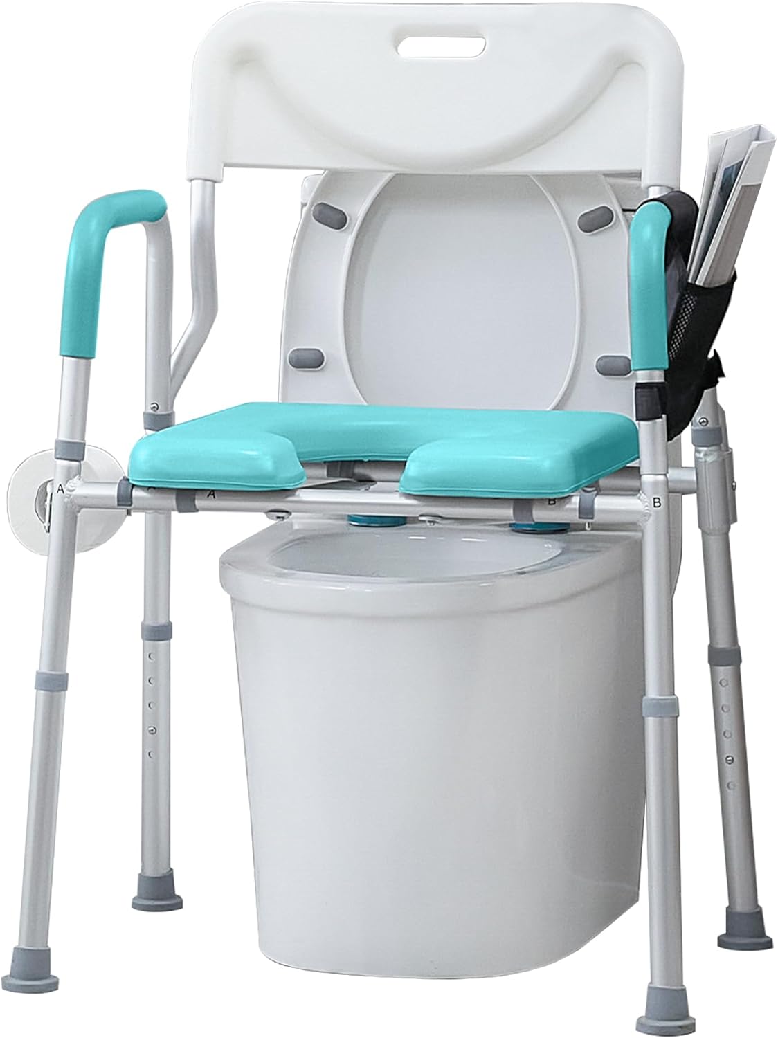 Asiento de inodoro elevado con reposabrazos y respaldo, Elevador de asiento de inodoro elevado, Silla médica de mesita de noche, Silla de ducha con