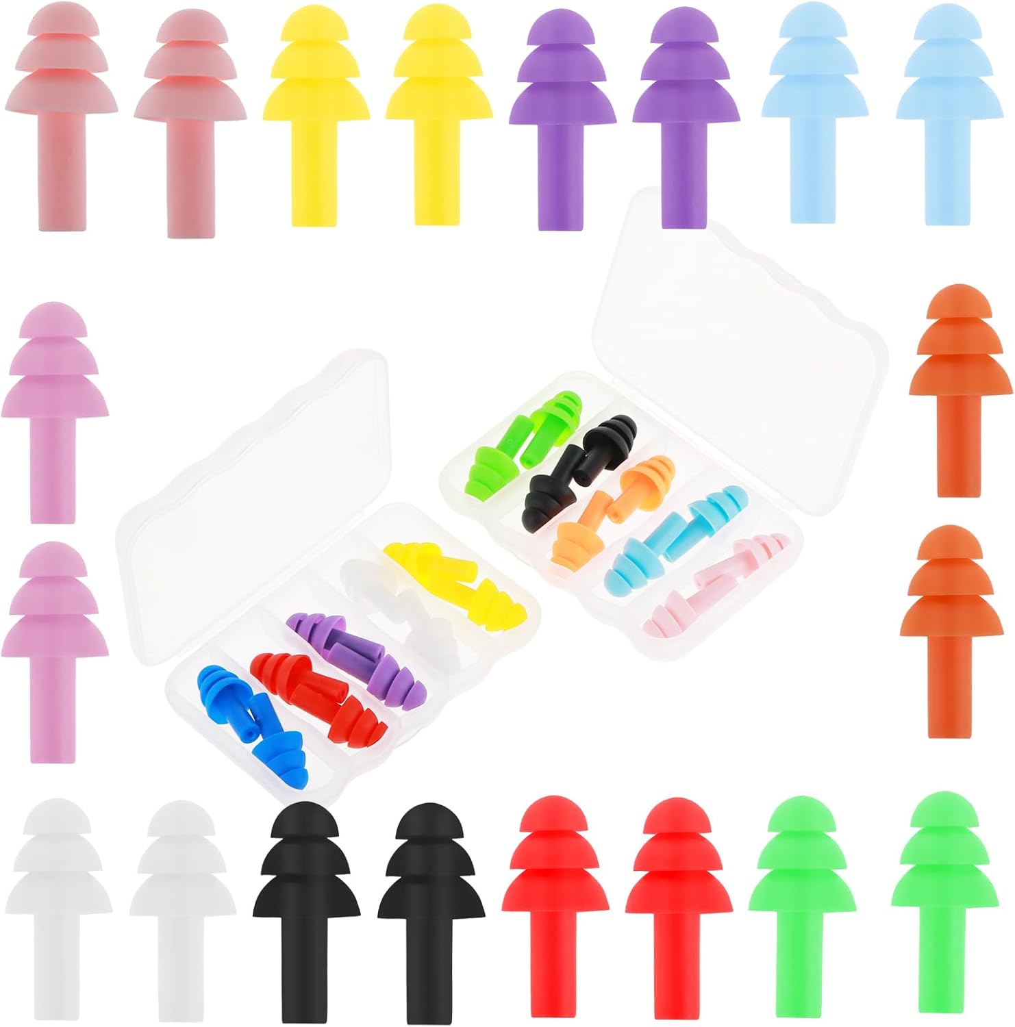 Sibba 10 pares de tapones para los oídos para dormir, de silicona suave, reutilizables, para dormir con cancelación de ruido durante el estudio,