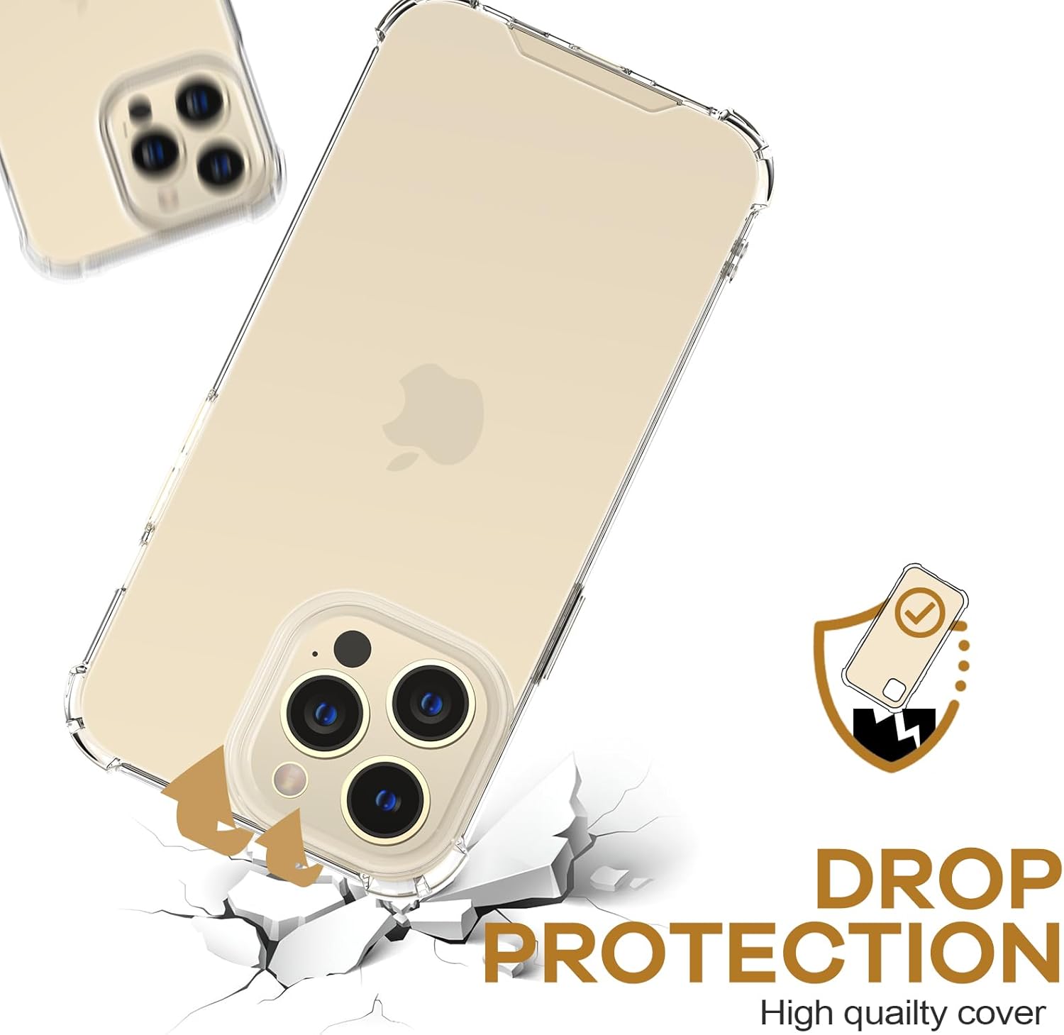 ORIbox Funda transparente para iPhone 14 Pro Max, con 4 esquinas de protección a prueba de golpes, iPhone 14 Pro Max transparente para mujeres,