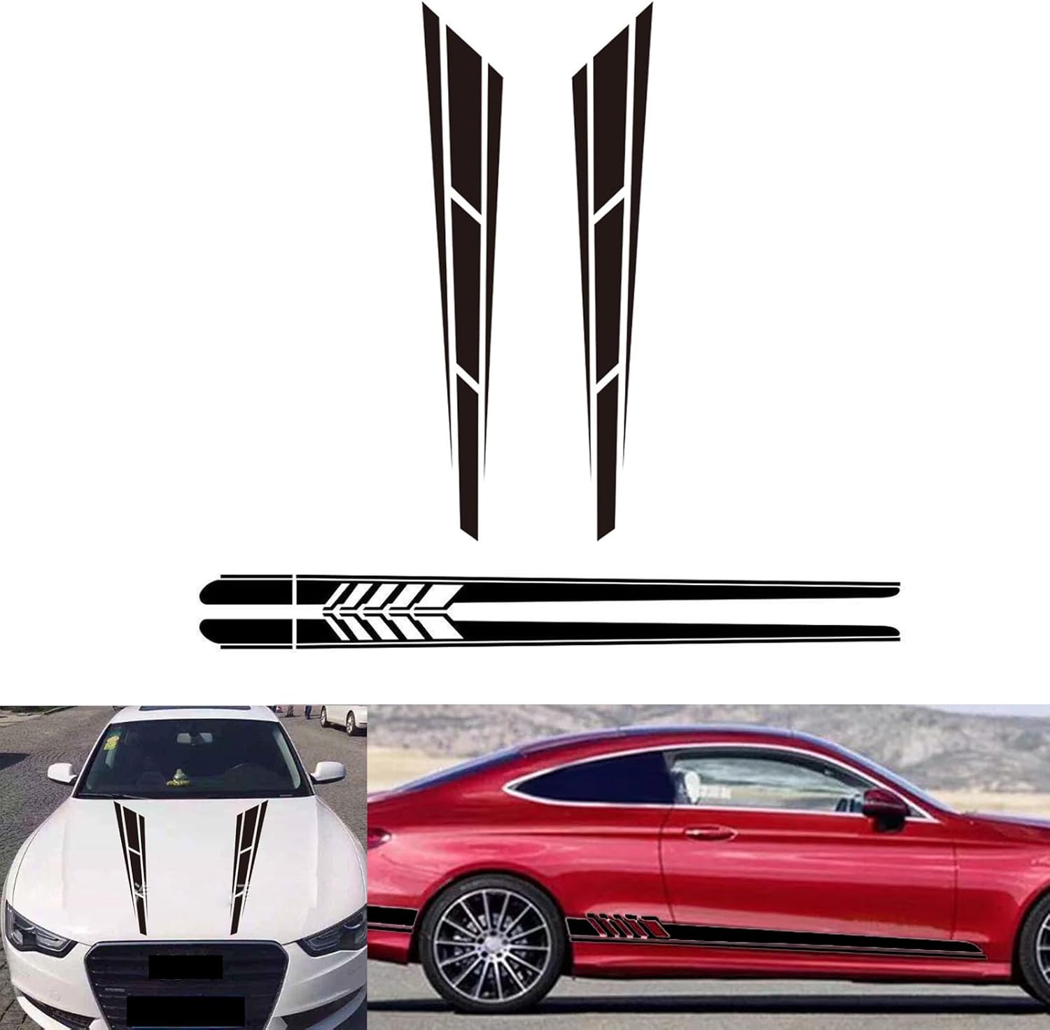 Universal Car Side Stripes Decals & Hood Stickers, Racing Stripes Decals for Cars Body, Auto Side Stickers Stripes, Car Door Decal for All Cars SUV