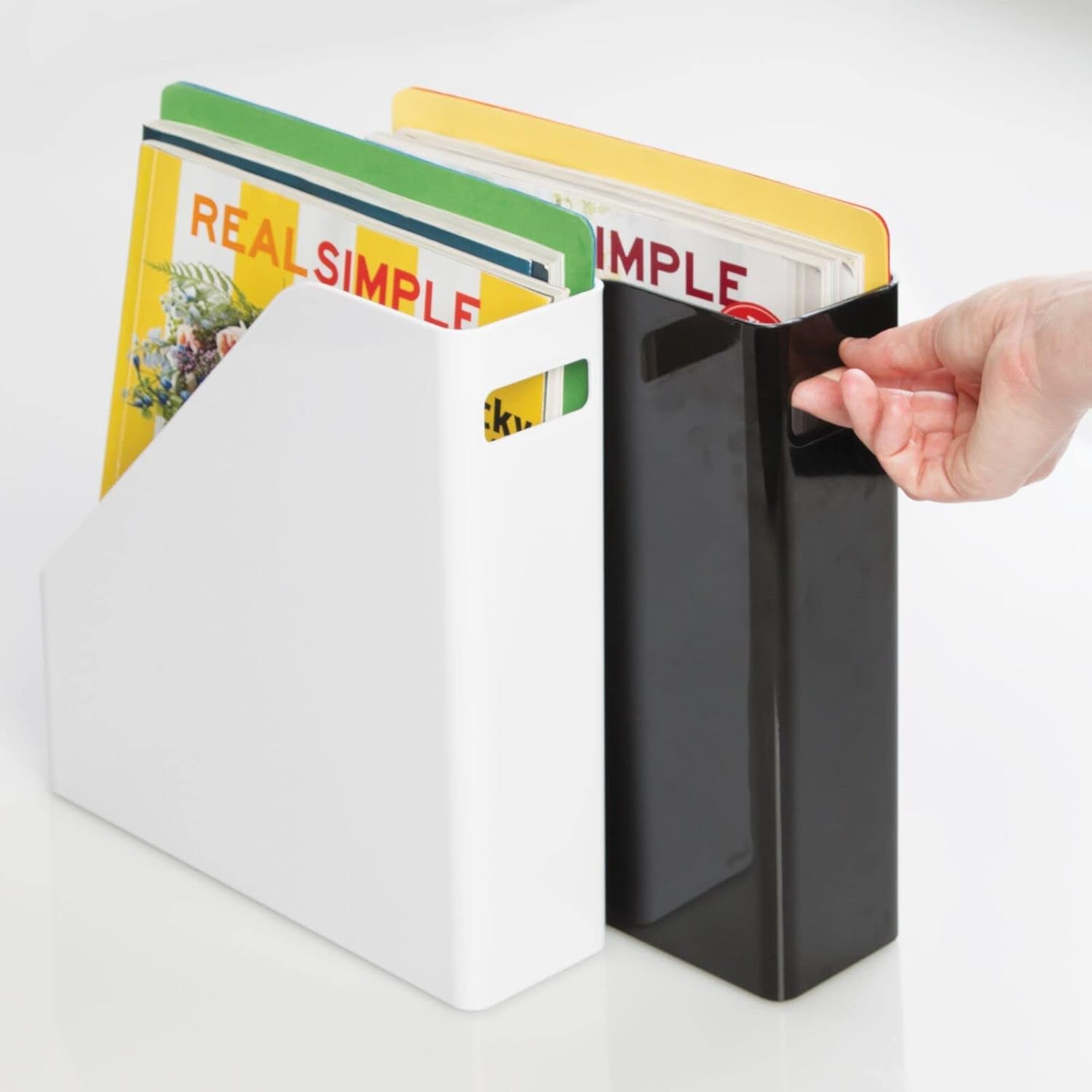 MDesign – Organizador de almacenamiento de plástico para papelería  Vertical con asas, Negro
