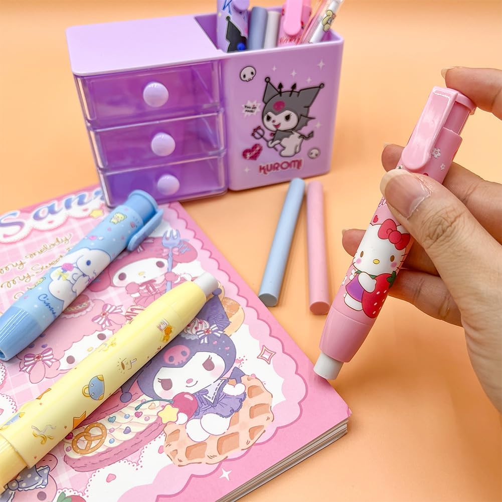 5 borradores a presión de dibujos animados, retráctiles de goma Kawaii para niños, para escribir dibujos, divertidos borradores de estudiantes,