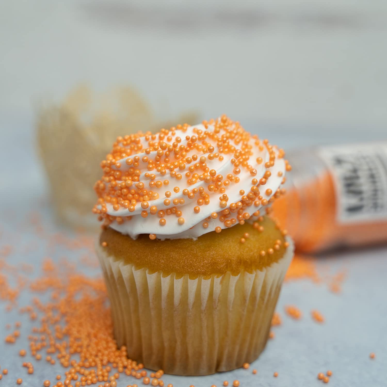 BAKELL Krazy Sprinkles – Mini cuentas de perlas color naranja claro, 100% comestibles de grado alimenticio, sin gluten, sin nueces, para pasteles,