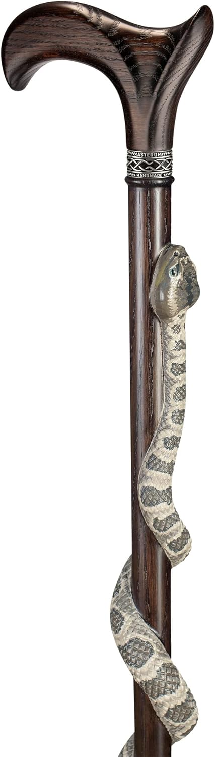 Bastón de serpiente de cascabel pintado a mano personalizado para hombres y mujeres, bastón único de madera tallado serpiente