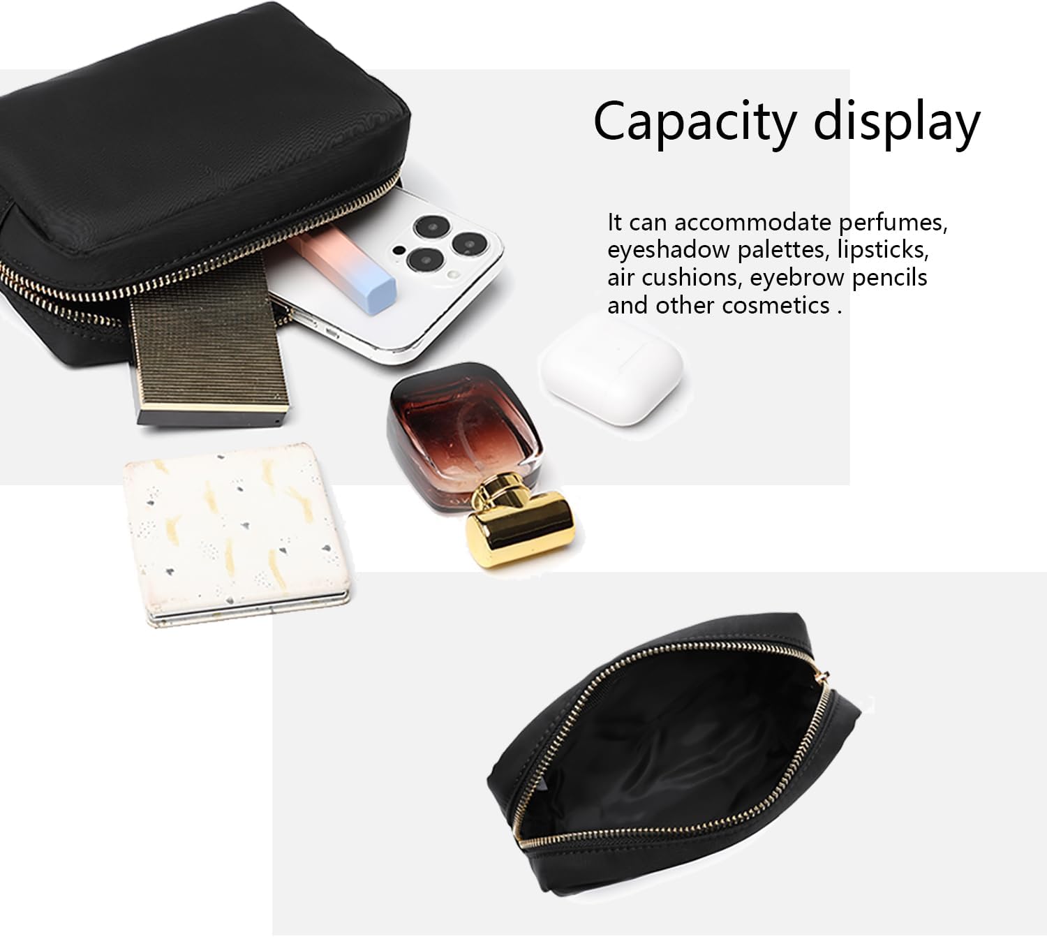 YONBEN Bolsas de cosméticos – Bolsos de mano elegantes y versátiles para tus artículos esenciales de belleza, Negro (black Nylon), Sencillo