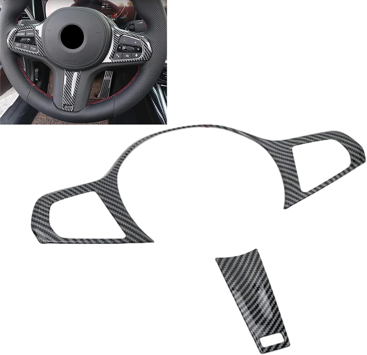 Cakievro Para BMW Serie 3 G20 2020-2022 Cubierta interior del volante de fibra de carbono patrón ABS volante marco decorativo