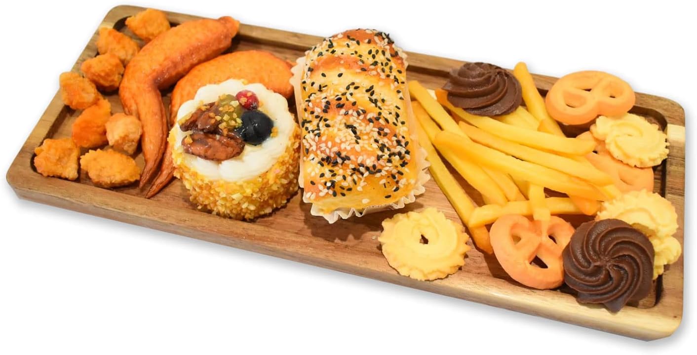 Paquete de 1 bandejas rectangulares de madera de acacia de 14 x 5.5 pulgadas, perfectas para embutidos, frutas, aperitivos y tablas de queso, diseño