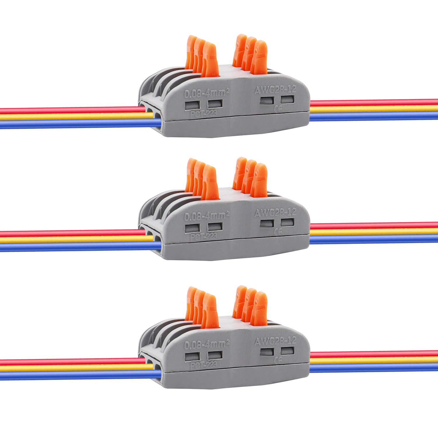 smseace 10 piezas de 3 puertos de palanca bidireccional conductor de alambre conectores compactos bloque de terminales rápido 28-12 AWG