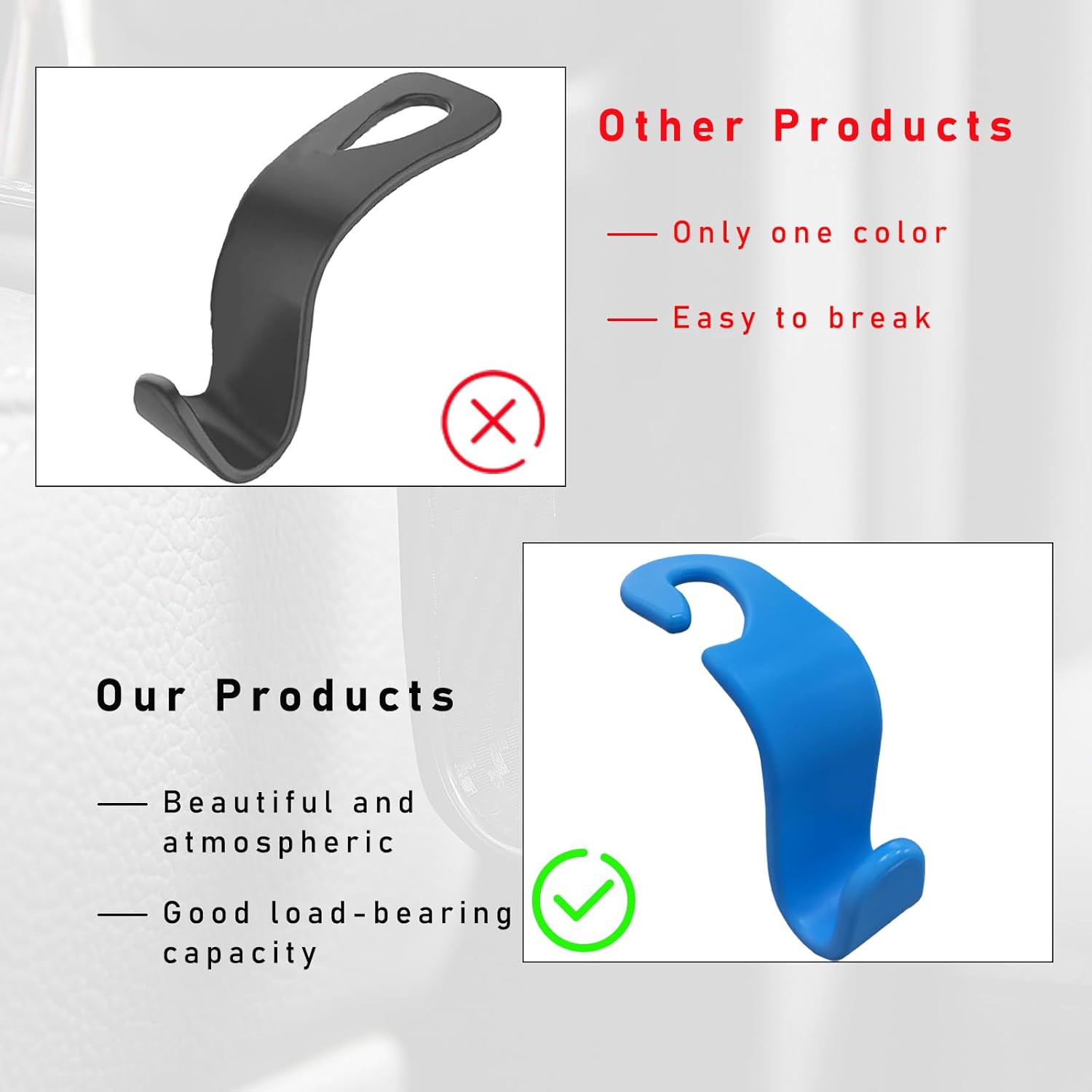 Paquete de 4 ganchos para reposacabezas de asiento de automóvil, elegante organizador de gancho para asiento trasero para bolso, bolso, ropa,