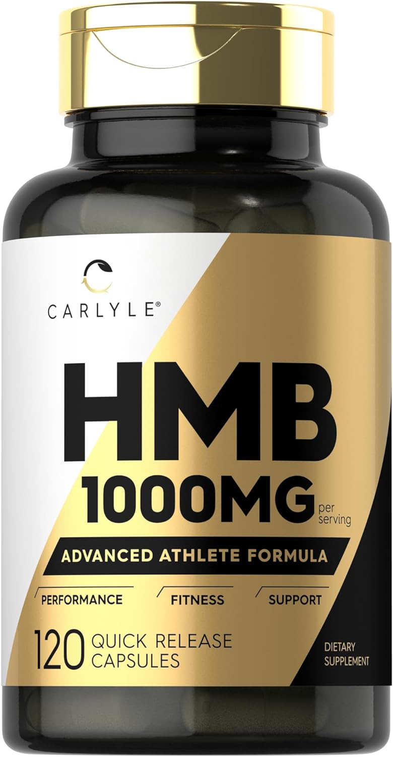 Carlyle Suplemento HMB  1000 mg  120 cápsulas  Fórmula avanzada de atleta sin OMG y sin gluten