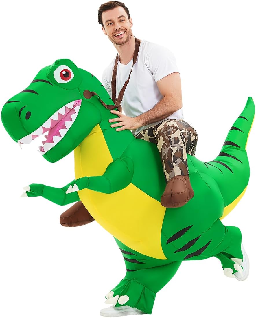 COMIN Disfraz inflable de dinosaurio para niños, disfraz de dinosaurio inflable de T-Rex, vestido divertido verde para fiesta de Halloween