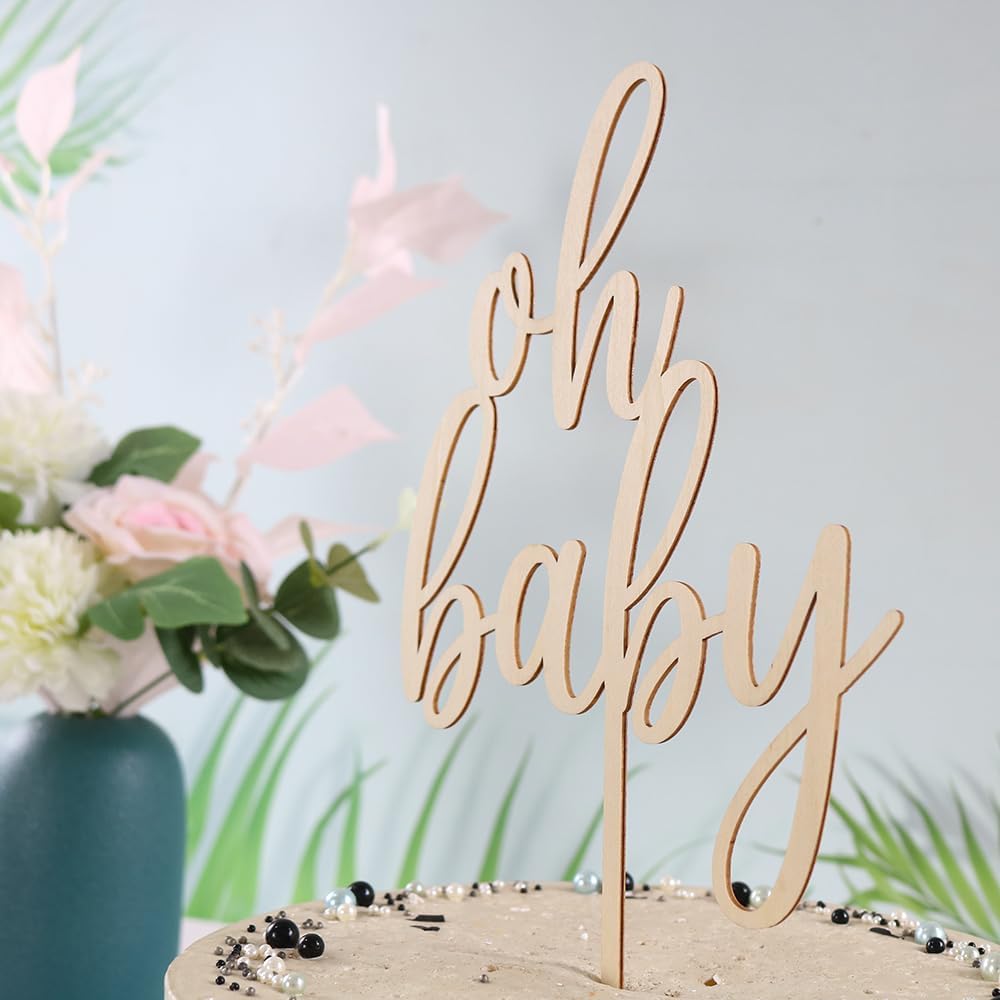 PALASASA Oh Baby Cake Topper  Decoración de madera de gran tamaño para pastel de baby shower, para temática rústica, fiesta de revelación de género,