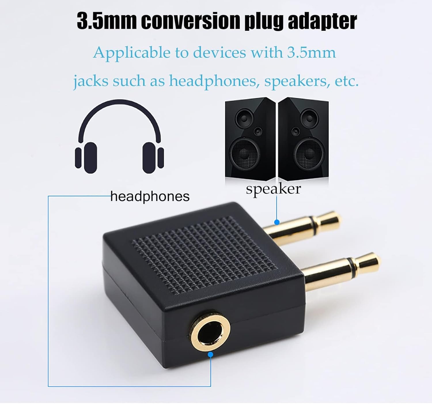 Adaptador de auriculares de avión, enchufe Airfly, conector estéreo dual de 0.138 in macho a hembra, adaptador de auriculares de línea aérea
